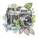camera surrounded by rising colored smoke  tattoo design idea