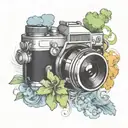 camera surrounded by rising colored smoke  tattoo design idea