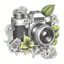 camera surrounded by rising colored smoke  tattoo design idea