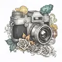 camera surrounded by rising colored smoke  tattoo design idea