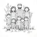 polaroid photo of a stick family with 6 kids tattoo design idea