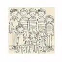polaroid photo of a stick family with 6 kids tattoo design idea