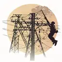 An abstract representation of electrical currents intertwined with silhouette of a lineman working on a powerline tattoo design idea