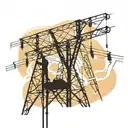 An abstract representation of electrical currents intertwined with silhouette of a lineman working on a powerline tattoo design idea