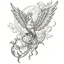 Phoenix rising above fire and ashes tattoo design idea