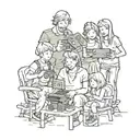 polaroid picture of a family with 6 kids playing video games tattoo design idea