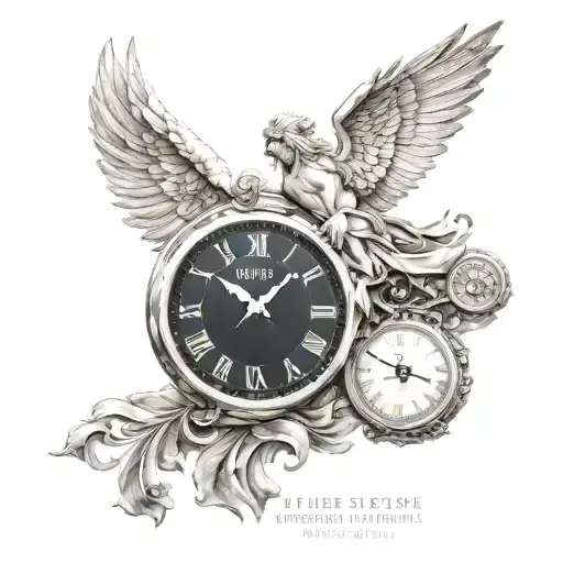 greek mythology father of time with wings, clock, high resolution 8k  tattoo design idea