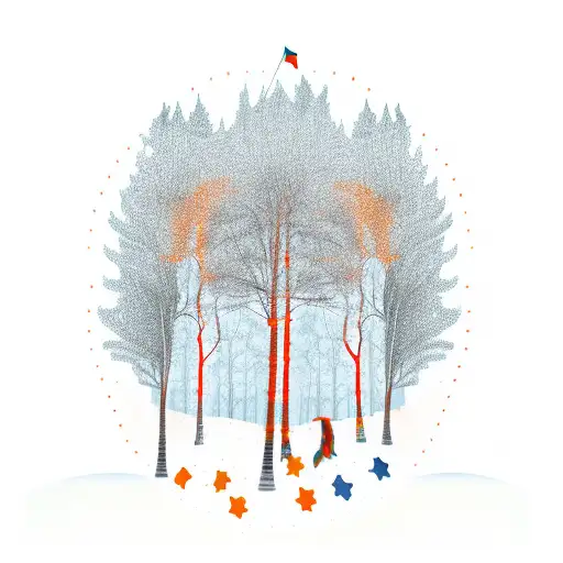 circus tent behind silhouette of trees with orange tiger lightning  tattoo design idea