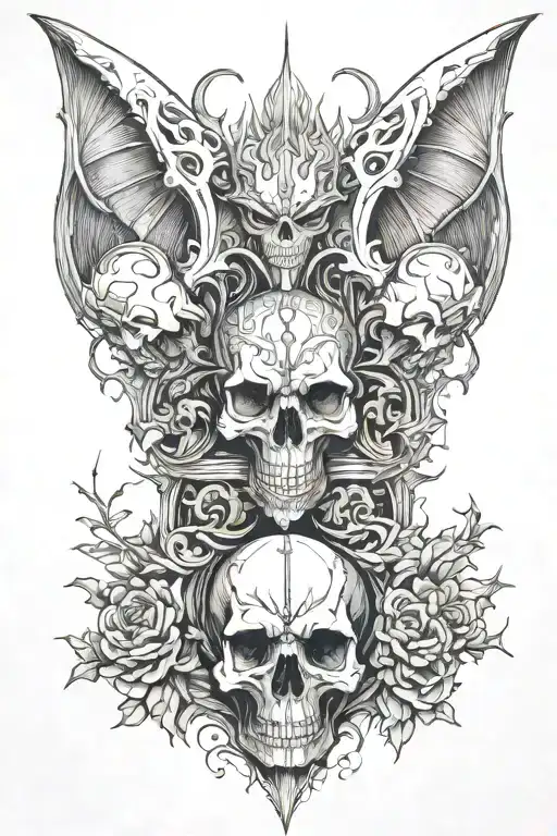 cathedral style featuring diablo skulls tattoo design idea