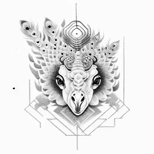 tractor and peacock combination  tattoo design idea