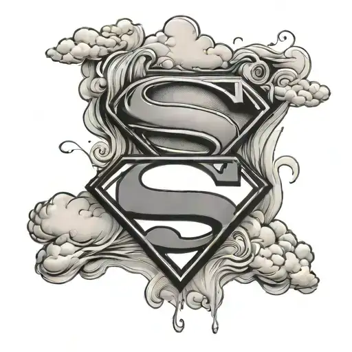 superman logo with clouds around it and words saying in loving memory  tattoo design idea