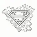superman logo with clouds around it and words saying in loving memory  tattoo design idea