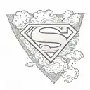 superman logo with clouds around it and words saying in loving memory  tattoo design idea