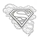 superman logo with clouds around it and words saying in loving memory  tattoo design idea