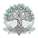 Yggdrasil tree family knot doe face tattoo design idea