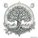 Yggdrasil tree family knot doe face tattoo design idea