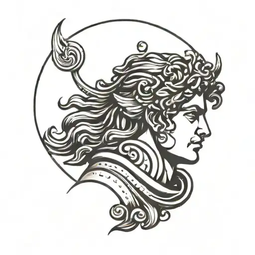A minimalist tattoo design featuring the Greek god Apollo in a blackwork style tattoo design idea