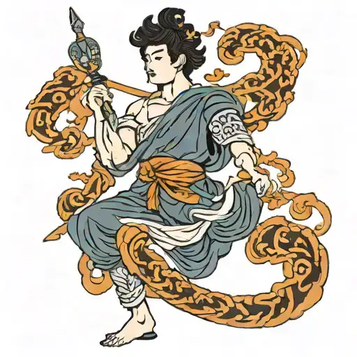 A minimalist tattoo design featuring the Greek god Apollo in a blackwork style tattoo design idea