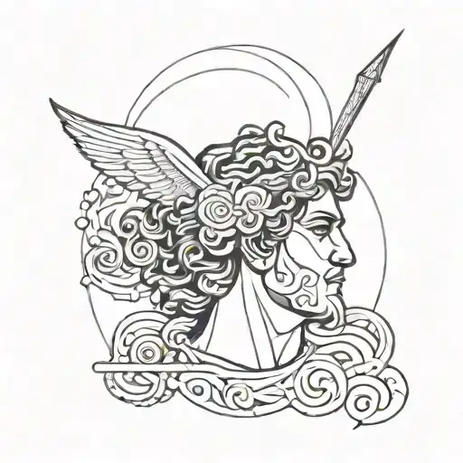 A minimalist tattoo design featuring the Greek god Apollo in a blackwork style tattoo design idea