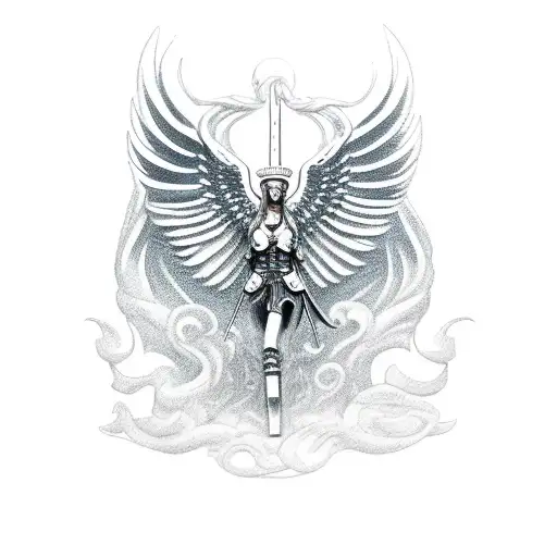 handle design with a Nordic theme that includes a valkyrie, a wizard and a raven tattoo design idea