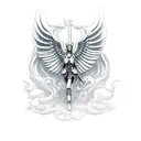 handle design with a Nordic theme that includes a valkyrie, a wizard and a raven tattoo design idea