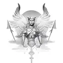 handle design with a Nordic theme that includes a valkyrie, a wizard and a raven tattoo design idea