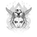 handle design with a Nordic theme that includes a valkyrie, a wizard and a raven tattoo design idea