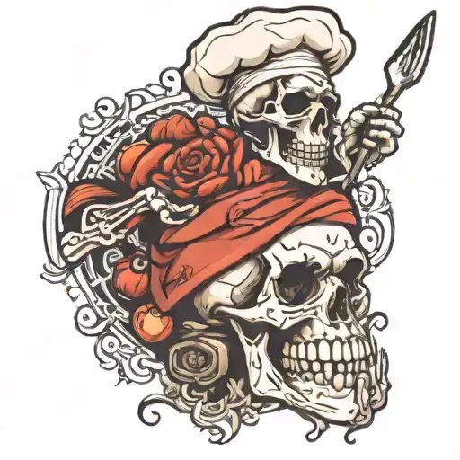 half chef half skeleton c ooking tattoo design idea