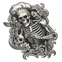 half chef half skeleton cooking themed tattoo tattoo design idea