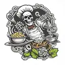 half chef half skeleton cooking themed tattoo tattoo design idea