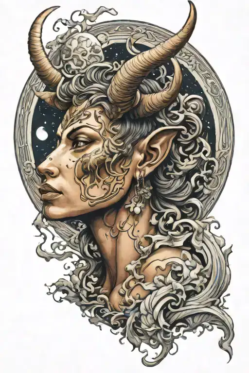 Taurus bull woman full moon  tattoo design idea