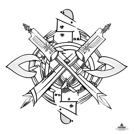only two swords are slightly crossed, the blades at the tips are broken into pieces tattoo design idea