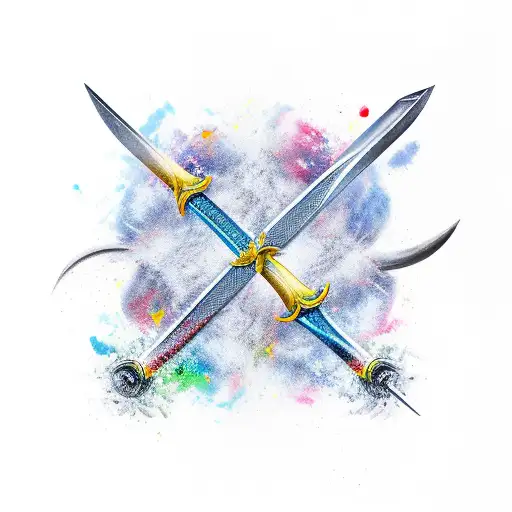 only two swords are slightly crossed, the blades at the tips re dissolving  tattoo design idea