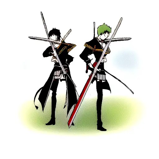 two swords are slightly crossed, the blades at the tips re dissolving  tattoo design idea