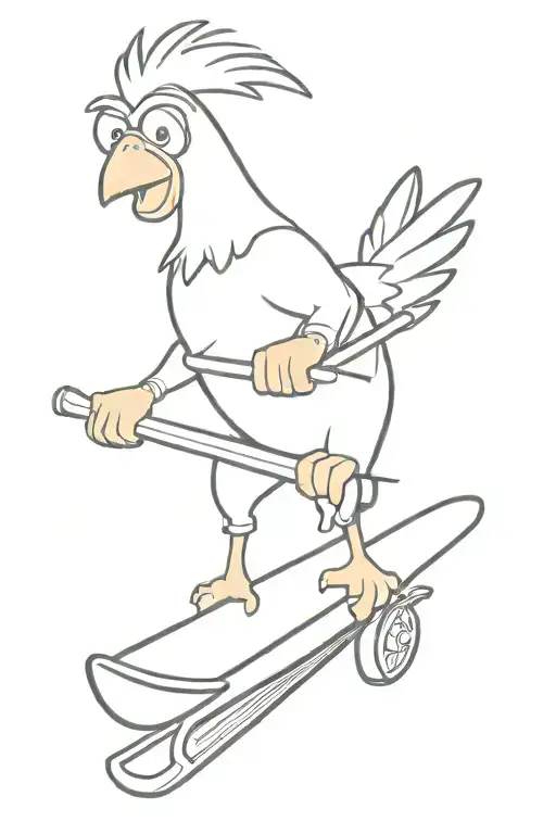 chicken Joe from surfs up but with skis instead of a surfboard tattoo design idea