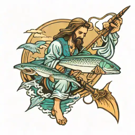 gaming Jesus fishing carpenter  tattoo design idea