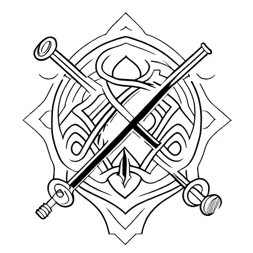 A minimalist tattoo of a crossed sword and dumbbell, symbolizing the client's passion for both fencing and working out tattoo design idea