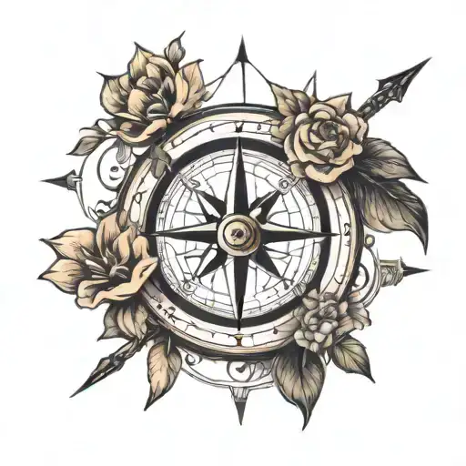 compass, flower, arrow  tattoo design idea