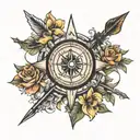 compass, flower, arrow  tattoo design idea
