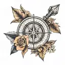 compass, flower, arrow  tattoo design idea