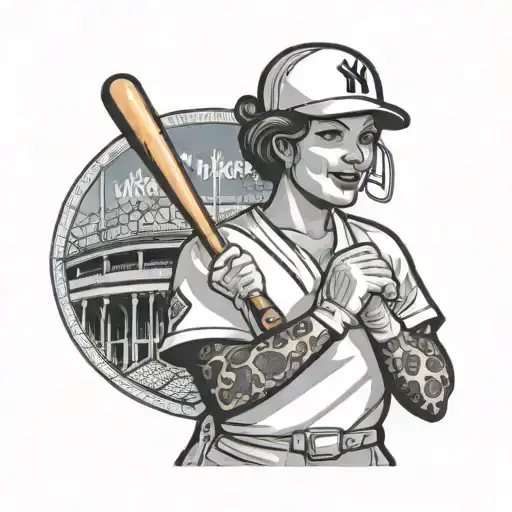 A nurse holding a baseball bat in front of Yankee stadium tattoo design idea