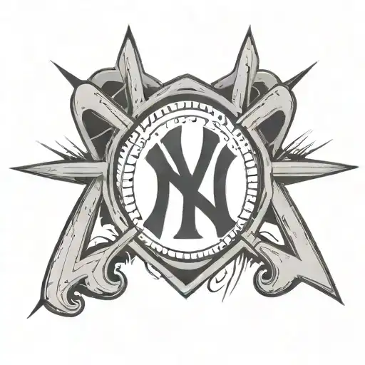 A detailed black and grey tattoo of the New York Yankees logo with a heartbeat line tattoo design idea