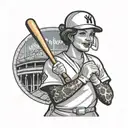 A nurse holding a baseball bat in front of Yankee stadium tattoo design idea