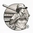 A nurse holding a baseball bat in front of Yankee stadium tattoo design idea