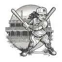 A nurse holding a baseball bat in front of Yankee stadium tattoo design idea