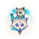 trashpanda with empty wine bottles tattoo design idea