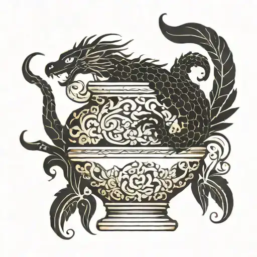 A traditional Greek vase with a dragon design tattoo design idea