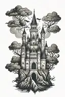 dark castle floating tattoo design idea
