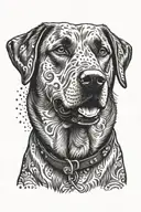 happy labrador dog with its owner tattoo design idea