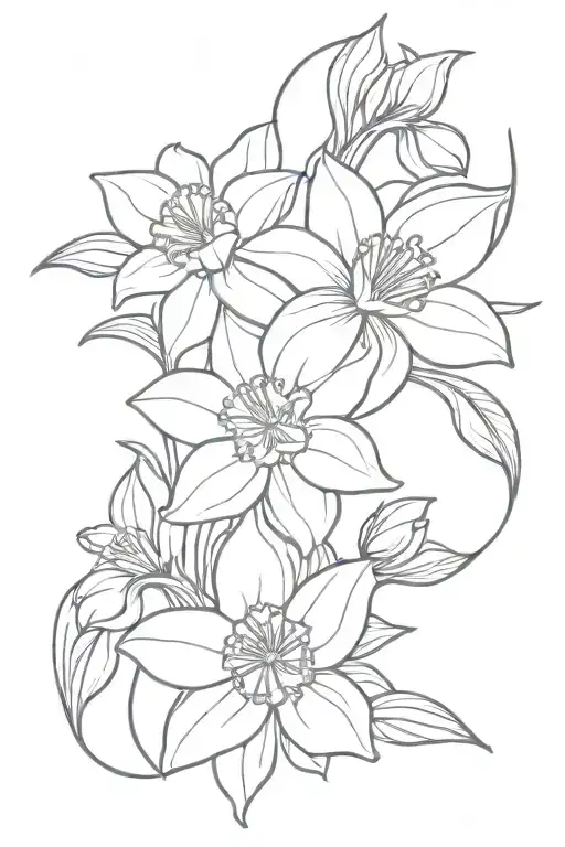 daffodil dewdrop and aster flowers intertwined tattoo design idea